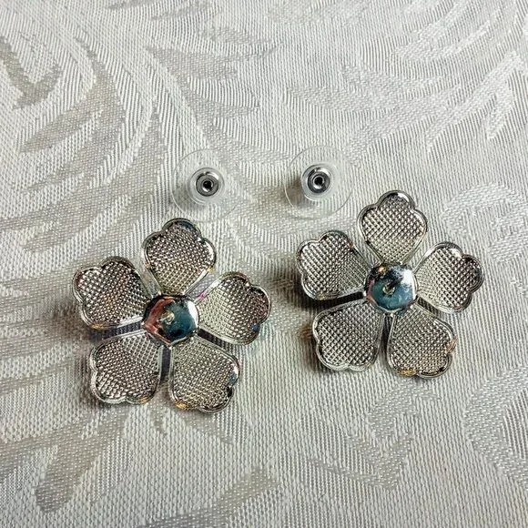 Vintage Purple Orchid Enamel Pieced Earrings - Picture 5 of 5